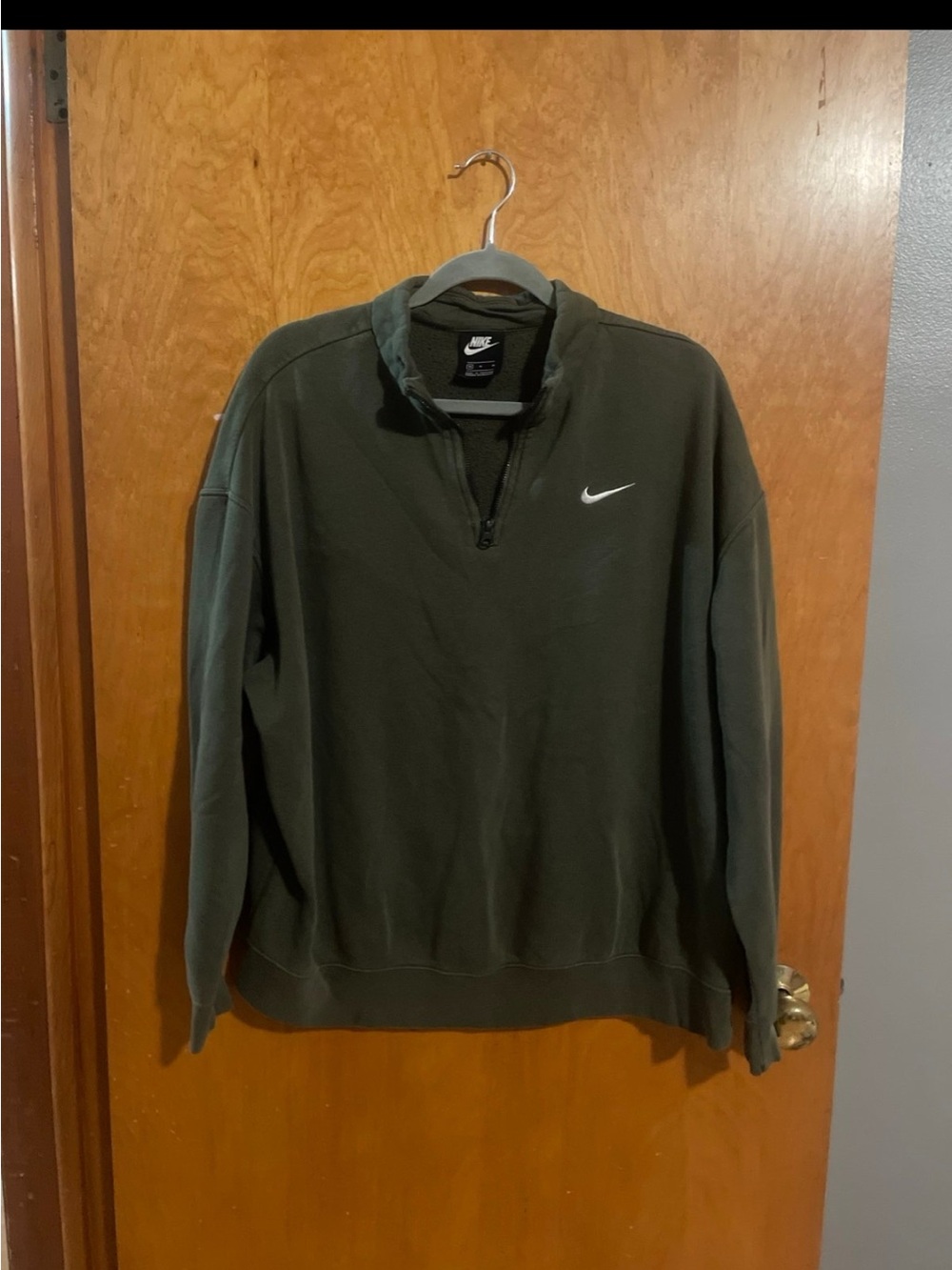Nike Men's Dark Olive Green Quarter-Zip Pullover Sweatshirt